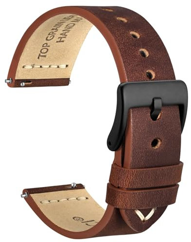 WOCCI 24mm Antikes Uhrenarmband für Herren, Sattelleder, Schwarze Schnalle (Pekannussbraun)