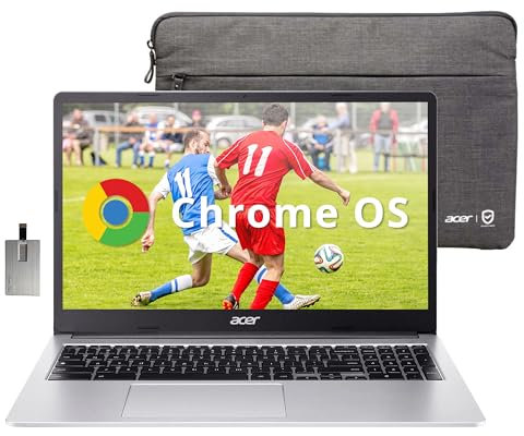 acer 315 15.6 FHD Chromebook, Intel Celeron N4500, 4GB LPDDR4 RAM, 64GB eMMC, Intel UHD Graphics, cámara web HD, teclado numérico, WiFi 6, cromado OS, plata pura, tarjeta USB Hotface de 128GB