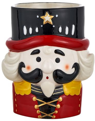 Baroni Home Schiaccianoci Natalizio in Porcellana Decorata, Sopramobile Vaso Decorazione Colorata Personaggio Natalizio, (Mezzo Busto Rosso e Nero)