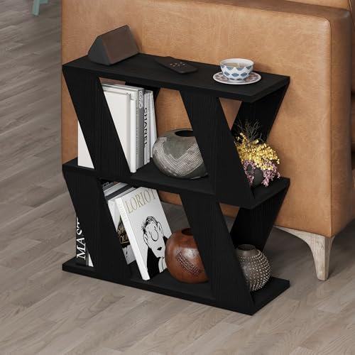 Hocuspicus Narrow Side Table with 2 Storage Shelf | 2 Tier Side Table | Slim End Table | Modern Design Sofa Table | Living Room, Office | Many Colour Options | 60x22x57cm (Black Wood)