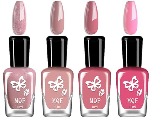 Nail Polish Set 4PCS - Quick Dry Glitter Nude Pink Red Nail Varnish Sets - Water Based Non-Toxic Long Lasting Nail Polish - No Need UV Nail Paint for DIY Nail Art at Home, 10ml*4
