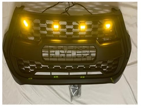 huanglanhuagr Frontgrill kompatibel for Toyota Hilux Revo 2021–2022 Racing Mesh Bumper Grill Upgrade(Grill Amber LED)