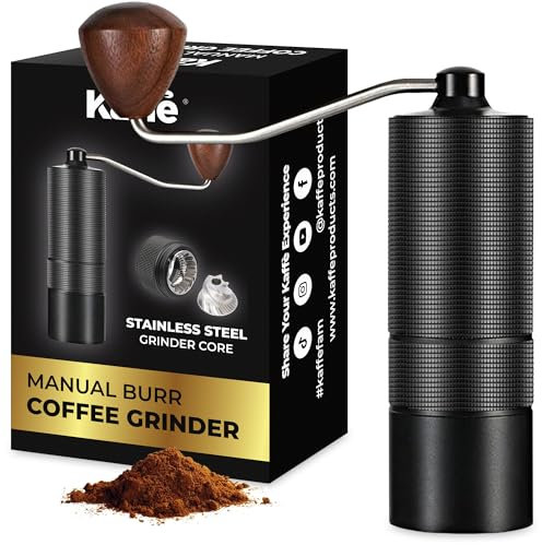 Kaffe Handheld Manual Coffee Grinder w/Adjustable Coarseness Settings - Stainless Steel Conical Burr - Silent Hand Grinder for Camping & Travel - Dismountable for Cleaning