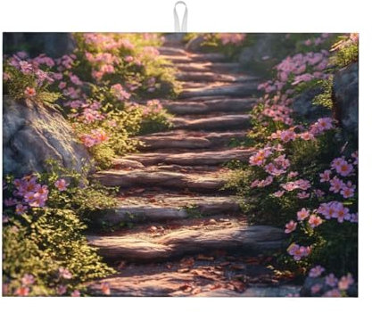 Pfad zum schönen Garten, Mikrofaser-Abtropfmatte, saugfähige Abtropfunterlage, Bauernhaus-Gestellmatten für Theke, Küchenschutz, 45,7 x 61 cm