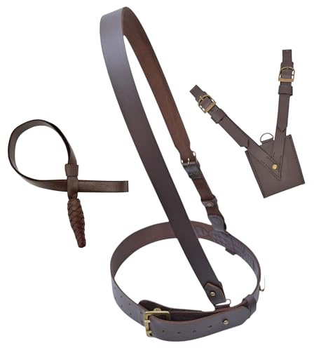 Sam Browne Gürtel Set mit Schwert Frosch & Knoten Echtes Leder Braun Militär Offizier Gürtel mit Messingschnallen Verstellbare Größe Schultergurt Vintage Taktische Uniform Zubehör für Britische Armee