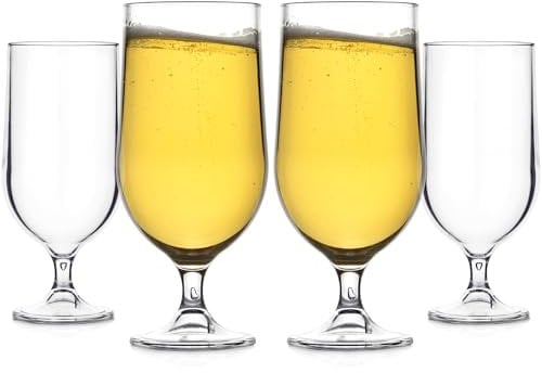Bestway Set of 4 Shatterproof Beer & Cocktail Glasses, 420ml Reusable Plastic Tumblers for Camping, Travel, Outdoor Events & Garden Parties, BPA-Free, Dishwasher Safe
