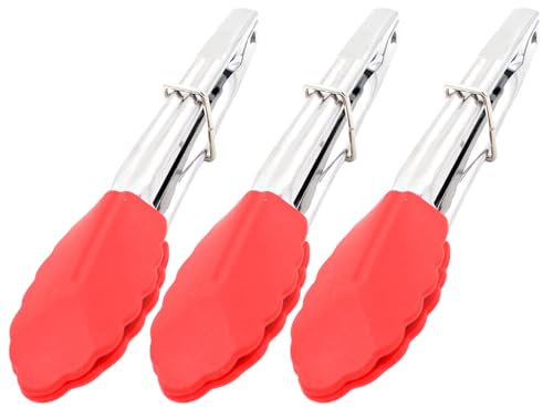 3 Pièces Pinces de Cuisine, 17 cm Pinces Alimentaires en Inox et Silicone Pince de service pour Barbecue, Air Fryer et Cuisine, Facile à Utiliser et à Saisir