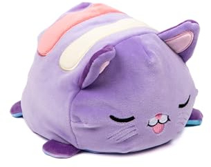 Pioupiou et Merveilles - Cushablez – Wende-Plüschtier – Magische Katze, Violett/Blau, 22 cm – Weiche und ausdrucksstarke Katze – ändert die Stimmung mit Einer Geste – 2-in-1 Feen-Plüschtier