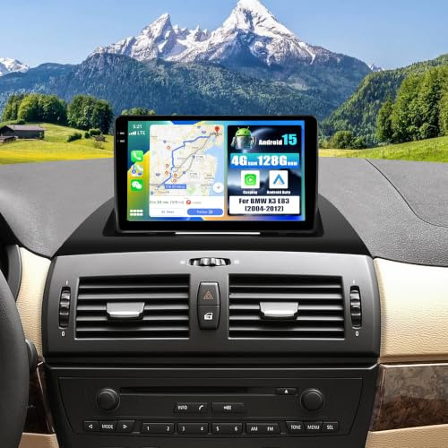SIXWIN 4+128G Android 15 Autoradio per BMW X3 E83 (2004-2012) con CarPlay/Android/Mirror Link, 9 HD TouchScreen Schermo Navigatore WiFi RDS FM USB Bluetooth+AHD Retrocamera