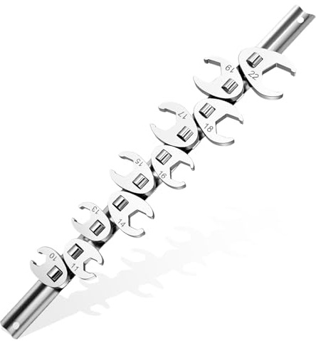 saerryor 3/8 Flare Nut Wrench Set,10-Piece Metric Crowfoot Wrench Tool Kit (10-22mm) with Clip-On Organizer for Nut Removal & Automotive Repair