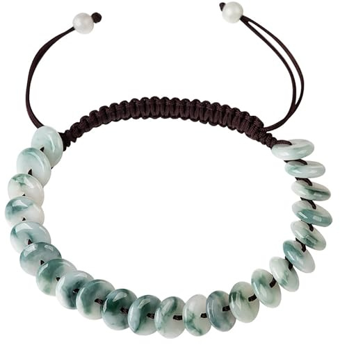Feng Shui-Armband, Jade-Armband, Reichtum, Fei Cui-Jade, antike Münzschnur, Kristall-Espresso-Kordel, Armreif, Harmonie-Schnallen/Jade-Donut-Amulett, Talisman für Geld, Wohlstand, L