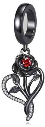 DAYLINLOVE Schwarze Rose Charms 925 Sterling Silber Gotische Rose Charm für Armbänder Gothic Blume Schmuck Geschenk für Damen Frauen Mädchen