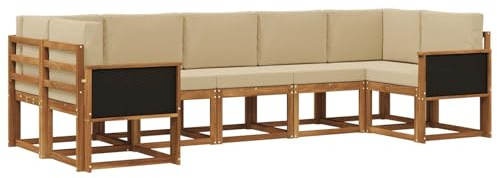 vidaXL Outdoor-Sofagarnitur 7 pcs Natur und Beige Massivholz Akazie, Garten-Sofa-Set, modernes Outdoor-Modular, Patio-Sitzgruppe, Akazienholz-Möbel, Lounge für den Hinterhof