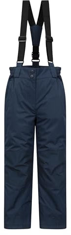 Mountain Warehouse Honey Kinder Schneehose - schneesicher, Schneegamaschen, Verstärkte Knie Ski Bekleidung mit Reißverschluss am Knöchel und abnehmbaren Trägern, Winter Dunkelblau 7-8 Jahre