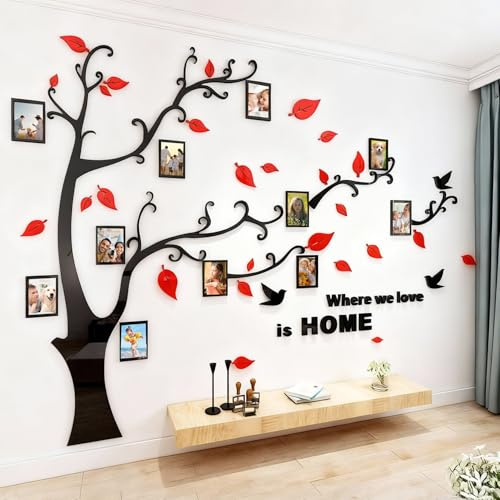 Wandtattoo Baum 3D DIY Wandaufkleber Family Stammbaum Fotowand Baum Wandtattoo Wall Sticker mit Bilderrahmen Foto Wandsticker Wanddeko Deko Wohnzimmer Schlafzimmer (Rot Rechts,S)