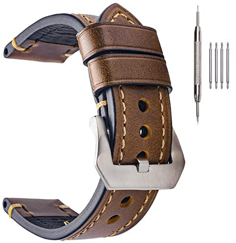 EACHE Braunes Herren Uhrenarmband Vintage 20mm Classic Armband Leder Öl Wachs Uhrenarmband Dunkelbraun