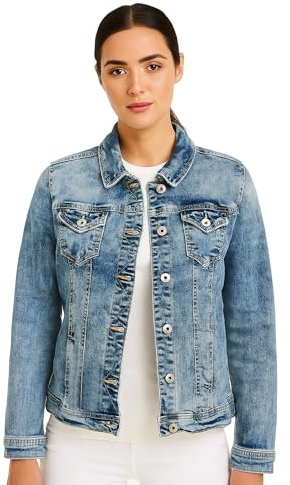 NOROZE Women’s Washed Detail Denim Jacket | Ladies Trucker Classic Western Design Denim Jeans Jacket ALL UK SIZES
