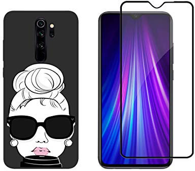 NOVAGO Compatible con Xiaomi Redmi Note 8 Pro - Funda Gel de Silicona + Protector de Pantalla de Vidrio Templado (Lady)