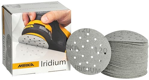 Mirka Schleifpapier Iridium Ø 77 mm 20 Loch Korn 120 Klett 50 Stk | Premium-Schleifpapier für Lack Spachtel Grundierung Holz Stahl Mineralwerkstoffe Kunststoff hohe Schleifleistung langlebig