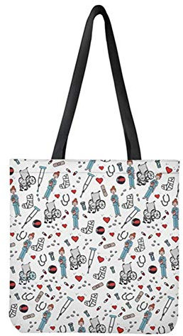 POLERO Nurse Bolsa de la compra, lona de algodón, bolsa de la compra, bolsa de tela, bolsa de algodón con estampado de dibujos animados, para niña, mujer, enfermera, trabajo diario, 42x34cm