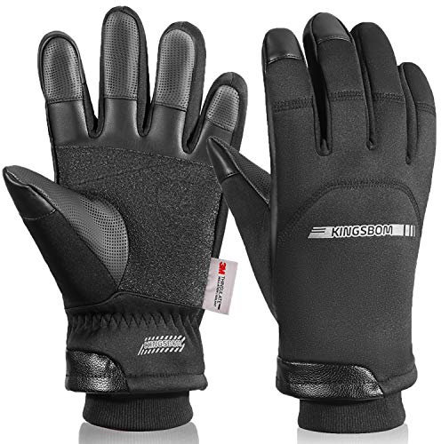 KINGSBOM Gants Thermiques d'hiver imperméables – 3M Thinsulate Coupe-Vent pour écran Tactile – pour Conduite, Cyclisme, équitation, Course à Pied – pour Homme et Femme – Noir(M)
