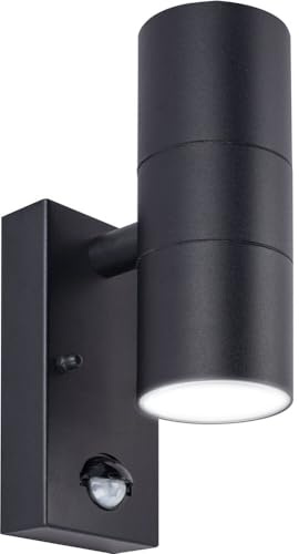 Luceco Black Stainless Steel Exterior Decorative Gu10 Up or Down Wall Light with Pir Motion Sensor - Ip44