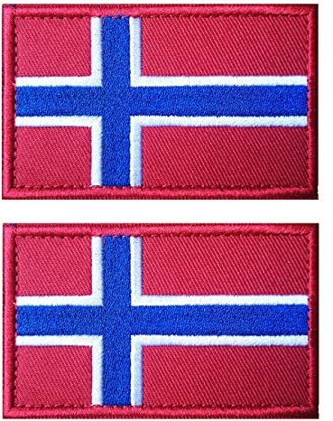 2 PZ AliPlus Bandiera della Norvegia Patch Ricamo Tattica Militare Patch Gancio e Loop per Zaini Cappelli Giacche