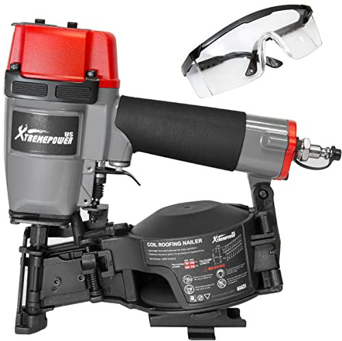 XtremepowerUS Coil Siding Roofing Nailer, Pneumatic Roofing Nails from 7/8 up to 1-3/4, 16 Degree Magazine Patio Roofing Nail Gun
