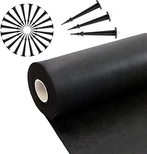 PrimeGarden® Tela Antihierba - Rollo de Malla Geotextil Resistente 50g/m² - Alta Estabilización UV y Permeabilidad al Agua (0,8 m x 20 m = 16 m² + 50 Clavijas)