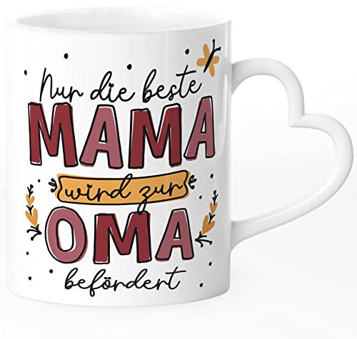 SpecialMe®Kaffee-Tasse Herzhenkel mit Spruch Nur die beste Mama wird zur Oma befördert Geschenk Muttertag Großmutter weiß - Herz Herz-Tasse