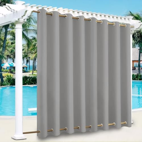 Rideau Exterieur Terrasse,imperméables,Coupe-Vent,Rideau Pergola Extérieur Occultants à Double œillet à Isolation Thermique pour tonnelle de Porte de Jardin,Gris Clair,1 pièce|254x213cm(LxH)