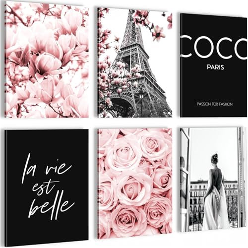 Novart Wandbilder - KEIN EXTRA RAHMEN BENÖTIGT - Wohnzimmer Mädchen Teenager - Bilder Modern Fashion Paris - Coco Rosa - N008365a