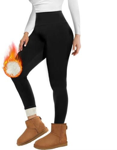 Missluck Thermo Leggings Damen Gefüttert Thermoleggings Verdickte Plüsch Thermohose Fleece Leggins Warme im Winter,Schwarz,S