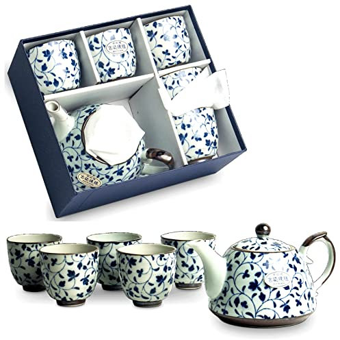 Luxe - Théière - 6 pièces - Set à thé japonais - Théière à double paroi - Théière avec filtre - 5 tasses - Tasses - Thé cadeau - Cadeau pour femme - Anniversaire - Cadeau d'anniversaire femme -