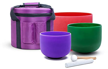 EIFINE Juego de 3 Cuencos de Cristal de Cuarzo Esmerilado de 8 a 12 Pulgadas con Estuche de Transporte (Size : 432HZ Colored Set)