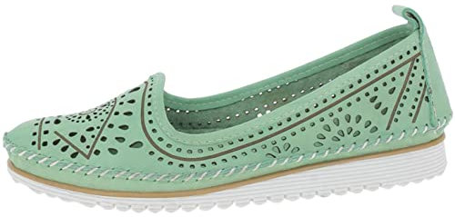 Andrea Conti Damen Slipper Leder Florale Cutouts Keilabsatz mit Streifen 0021712, Größe:37 EU, Farbe:Grün