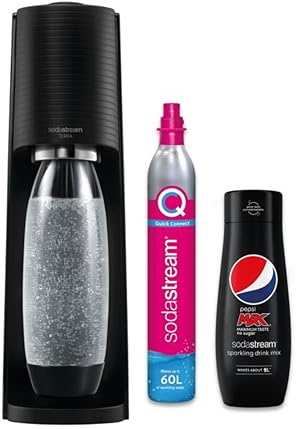 Sodastream Terra Sparkling Water Maker Machine - Black + Set of 6 x Pepsi Max concentrates, Sugar-Free