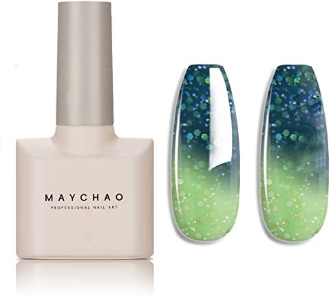 MAYCHAO Color Changing Gel Nail Polish Ink Blue-Green Temperature Change Gel Polish Soak Off Nail Lamp Nail Art Manicure Salon DIY at Home