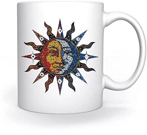 Celestial Mosaic Sun Moon Tasse Weiß Für Kaffee Tee Cappuccino Kakao Mug White Coffee Tea Cacoa