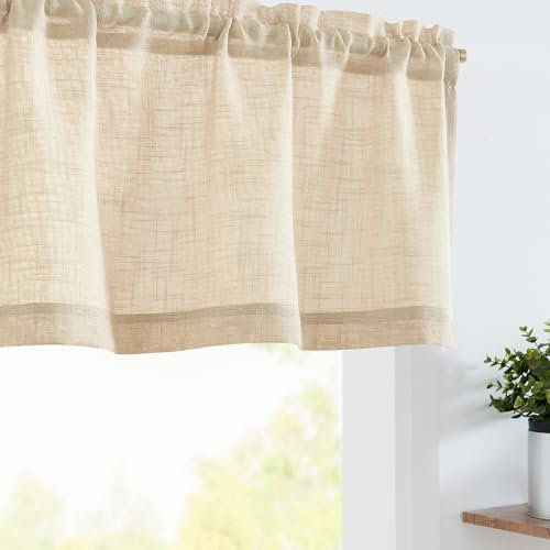 TOPICK Sheer Scheibengardine Braun Voile Bistrogardine 2er Set Transparent Gardine Gaze Schals Fensterschal Kurzstore Klein Fenster für Küche Wohnzimmer Landhaus 2 Stück 130B x 40H(cm)