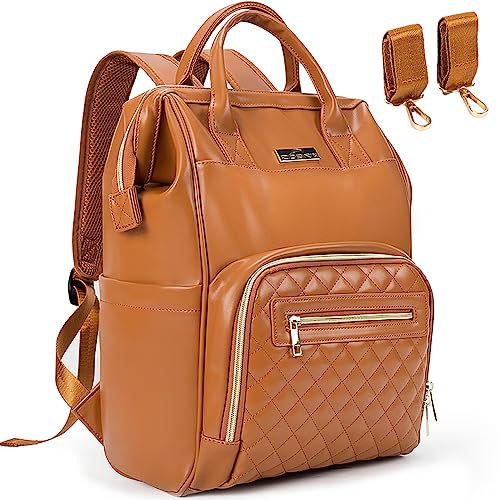 ZIOSINM Baby Wickelrucksack aus Leder, Multifunktionale Reise Wickeltasche Rucksack, PU Windeltasche für Unterwegs (Braun)