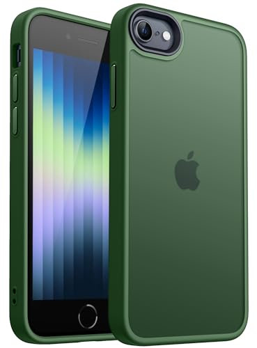 CANSHN Matt Hülle für iPhone SE 3/2 (2022/2020), iPhone 8/7, [Militärschutz] Schutzhülle Samtige Touch Matt Anti-Kratzen, Durchscheinende Rückseite Schutzhülle, Anti-Fingerabdruck (Dunkelgrün)