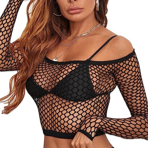 Buitifo Women Sexy Lingerie Fishnet Top Exotic Beach Cover Up(black wgtop,M)