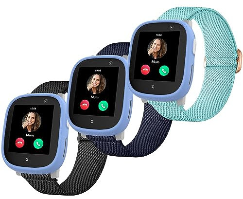 Polyjoy 3 Stück Kinder Nylon Armbänder kompatibel mit Xplora X6 Armband, Weiches, dehnbares Mädchen Jungen Ersatzbänder für Xplora X6 Play/Xplora X6 Pro-Schwarz+Marineblau+Wasserblau