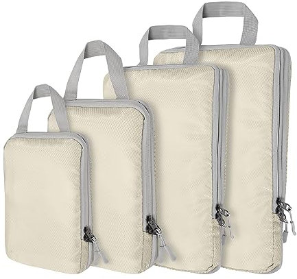 Compression Packing Cubes,4 Set Ultralight Packing Cubes for Carry on Suitcase, Travel Packing Essentials for Suitcase Organizer Bags Set, Durable Travel cubes for Luggage (Set of 4, Beige)