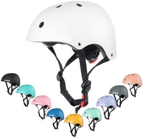 Glerc Casque de vélo, scooter, réglable et multi-sport, pour garçons et filles de plus de 8 ans, taille M, blanc