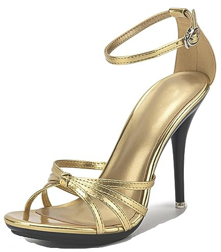 Hanfike Sandalias de tacón alto sexy para mujer, con correa al tobillo, formal, fiesta, noche, Gold, 41 EU