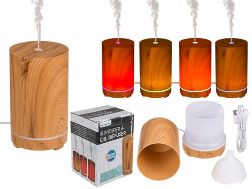 Luftbefeuchter/Öl-Diffuser, Wooden Tower Optic, mit LED & USB-Kabel, für ca. 100 ml, ca. 15 cm, aus Kunststoff, im Geschenkkarton