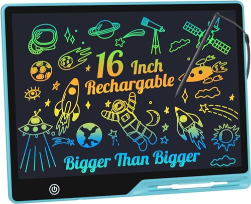 Kinayue LCD-Schreibtablett für Kinder, Wiederaufladbare 16 Zoll Maltafel Zeichentafel, Vorschule Lernen Spielzeug Weihnachten Geburtstag Ostern Geschenk 3 4 5 6 7 Jahre alt Mädchen Jungen