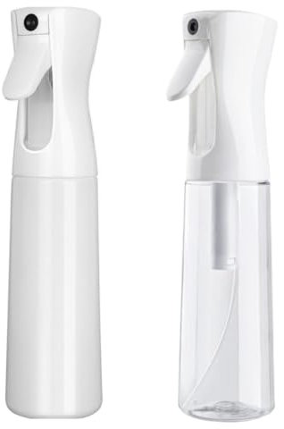 Misto Continuous Spray Bottle with Ultra Fine Mist - 10.1oz/300ml for Hair, Home Cleaning, Salons, Plants, Aromatherapy, and More - Hair Spray Bottle, Barber Accessories (2 Pack) (white)